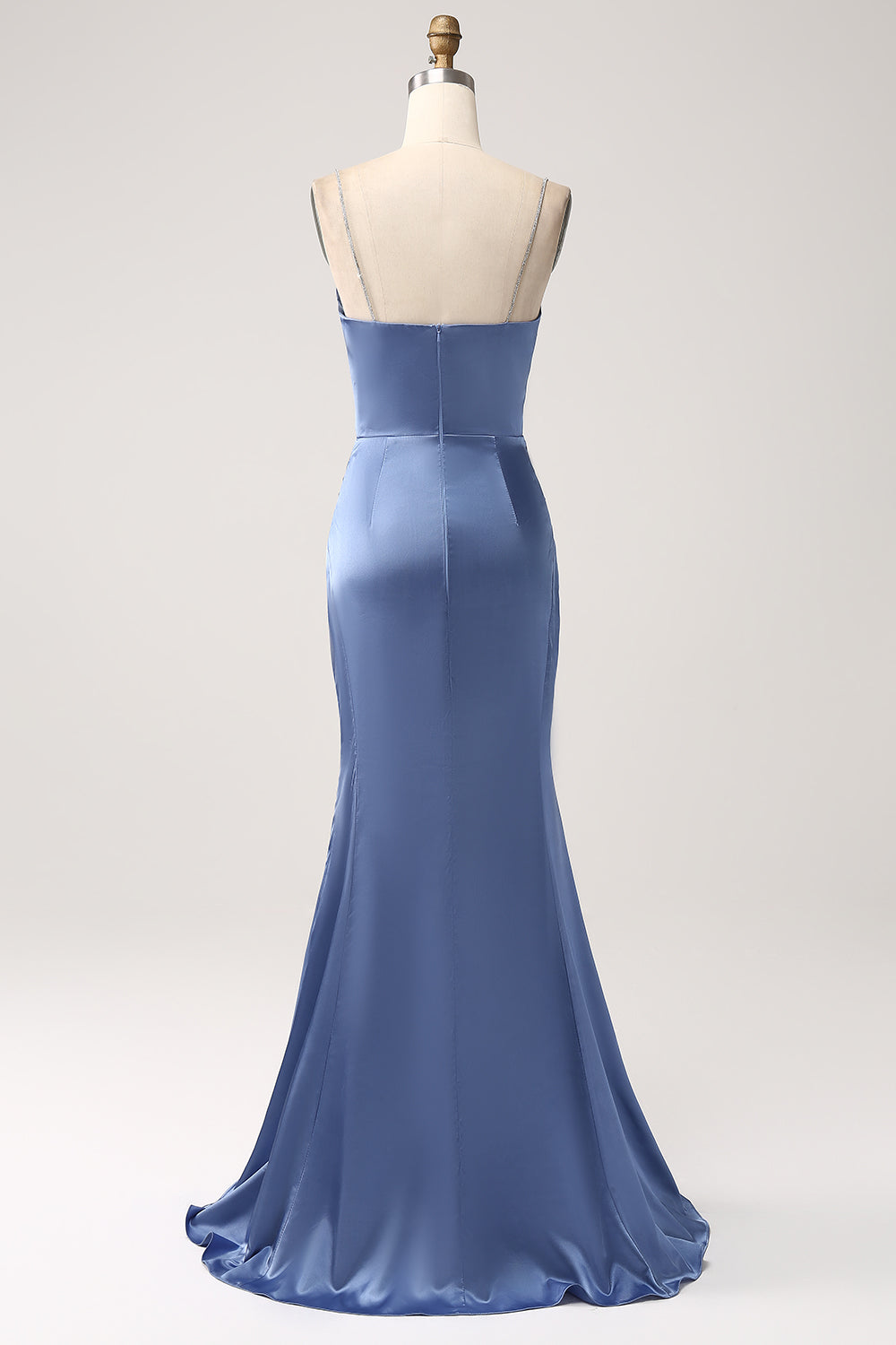 Luolandi Blue Mermaid Spaghetti Straps Cut Out Satin Long Prom Dress Evening Dresses